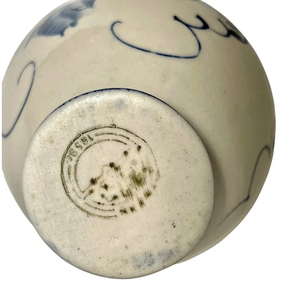 Vintage Russian Gzhel Blue &‎ White Hand Painted Vase Floral Design USSR Marked